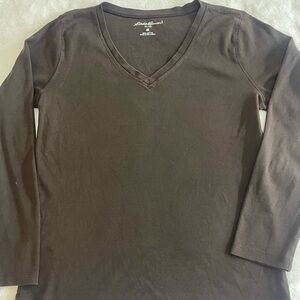 Eddie Bauer Women’s Dark Brown Long Sleeve V-Neck Tee